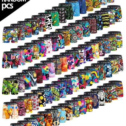 KJFISTMU Men's Boxers (12-Pcs/24-Pcs) - Stylish Geometric Graffiti Pop Art Pattern, Soft Stretchy Breathable Moisture-Wicking Fabric, Suitable for Sports & Office, Underoos Menswear Elastic Underwear