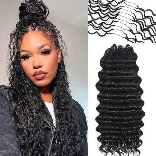 [Crochet Hair] Mamushow Feather Crochet Human Hair Bundles for Miracle Knots Human Hair Deep Wave Pre-Separated 50g/Pack Reusable Invisible 100% Virgin Human Hair Crochet Extensions Natural Black #HairTok