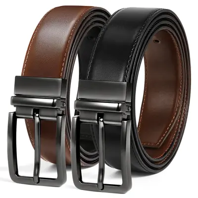 Male Leather Belt - Men's Heavy Duty Cow Hide Reversible 1.375 in Dress Belt 1-Piece Trim-to-Fit with Hook for Elegant Style,summerwins summerwins Fashion Belts Easy Adjustable Belt
