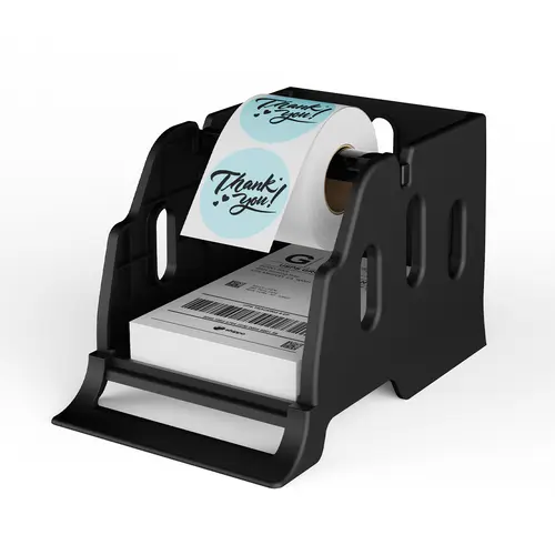 RONGTA Black Roll Support Label Holder, Simple Design, Compatible with Roll & Fan-Fold Paper, Corporate Work Desk Accessories, Desk Organizer Accessory, Printer Not Included, Labels Not Included