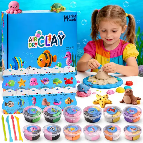 12-Pack Air Dry Clay Kit - No-Mess Kids' Arts & Crafts DIY Toy, Best Easter Basket Stuffer, Coloring Gift Book & Color Marker Set, Holiday Gift for Boys & Girls