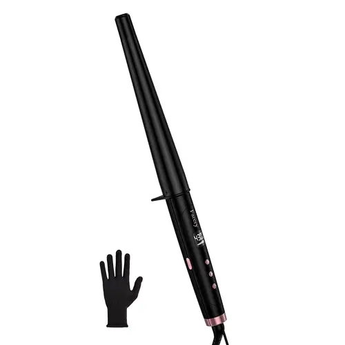 Farery Conical Heated Curler - 3/4-1 1/4 in Tapered Barrel, 7.3 in Extra Long for Long Hair, Tourmaline Ceramic Curling Iron, Dual Voltage (220v Compatible), Straightener Function, Glove Included