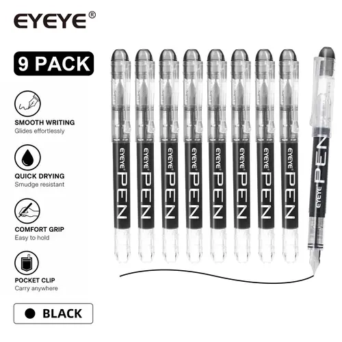 EYEYE 9-Pack Fountain Pens with Fine Stainless Steel Nib, Large Ink Capacity, Assorted Colored Pens & Refills, Smooth Flow, Long-Lasting Ink for Journaling, Office Use & Personal Use