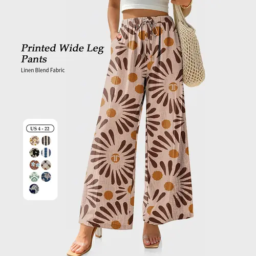 TARSE Women Linen Blend Palazzo Pants Summer Wide Leg Casual Lounge Pant  Boho Beach Travel Vacation Outfits