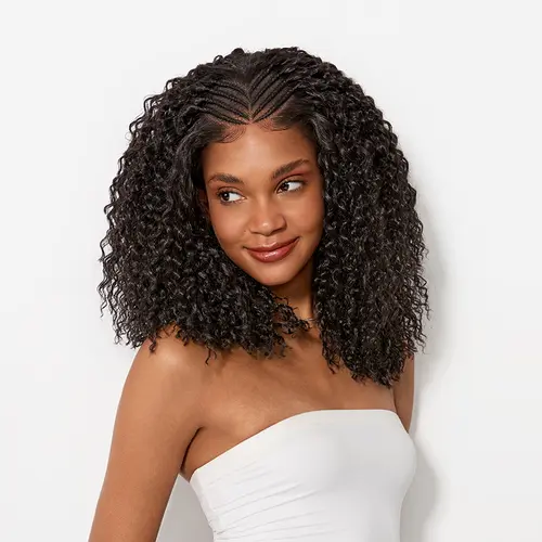 [New Arrival]Frodio Veralux™ Fiber Cornrow Top Braided Drawstring Wig 13x6 Pre-Cut Lace Front Natural Black