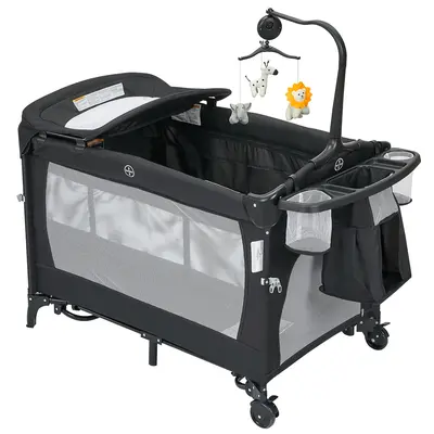 Pack and Play with Bassinet 4‑in‑1 Baby Playpen, Foldable Playard with Changing Table, Portable Nursery Center for Newborns & Toddlers