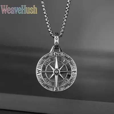 2026 New Men's Stainless Steel Compass Pendant Necklaces, Hip-Hop Fashion Medallion, Durable Waterproof Polished Finish, Vintage Navigation Jewelry, Streetwear Accessory, Ideal Anniversary/Birthday Gift for Him