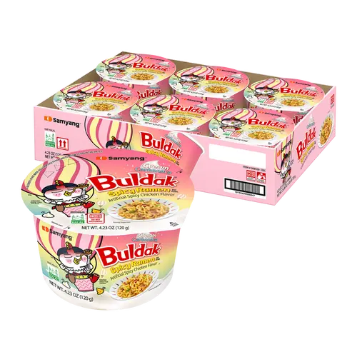 Buldak Cream Carbonara Spicy Korean Instant Ramen Noodles - Halal Certified, Instant Pantry Food, Ambient, 490 Calories, 5mg, Bold Heat, Cheesy Blend, Big Bowl, 18g, Easy Prep, 6-Pack, All Ages, Ideal for Spicy Food Lovers