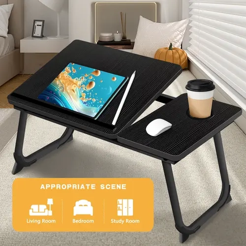 Foldable Adjustable Laptop Stand - High-Quality Carbon Steel Solid Tabletop Riser with 5 Customizable Angles, Cup Holder, Tablet Compatibility, 37x32cm Size, 24cm Height, Dual Color Options, 40kg Capacity for Sofa, Living Room, Dorm Use