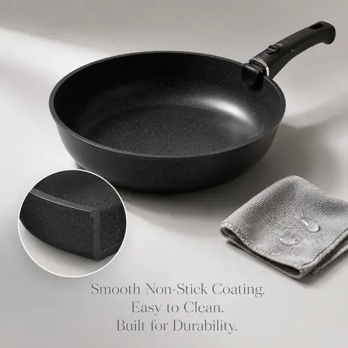 USELUCK 10-in Square Non-Stick Cast Aluminum Skillet - Durable Cookware, Ridged Surface for Steak Sear, Smooth Non-Stick Coating, Induction Safe, Oven Safe, Detachable Handle, Cooking Griddle Pan (Body Only)