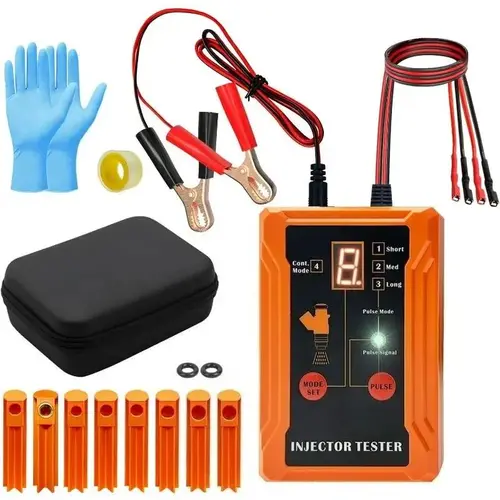Universal Automotive Fuel Injector Diagnostic Tester Tool - 12V/5V Power Drive, LCD Screen, 8 Pulse Modes, 4-Wire Dual Channel, 2 Pairs Output Terminals, 8-Size Cleaning Adapters, Silica Gel, External DC 12V, Reverse Protect for EFI/GDI Cars DIY Kit