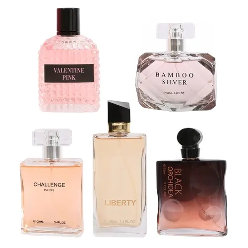 Bundle of Perfume for Women, Valentine Pink, Bamboo Silver, Excellent Madam, Liberty and Black Orchidea Eau De Parfum Vaporisateur Spray 100ml 3.4fl.oz. by EBC