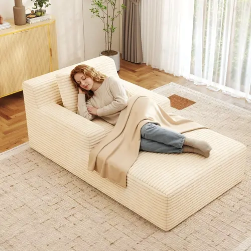Modern Upholstered Sofa - Boneless Corduroy Couch with Chaise Longue, 1 Cushion, Sleep Function, Unpack Ready, 150kg Weight Capacity, 72h Shape Restore, Sturdy Sofas for Living Room