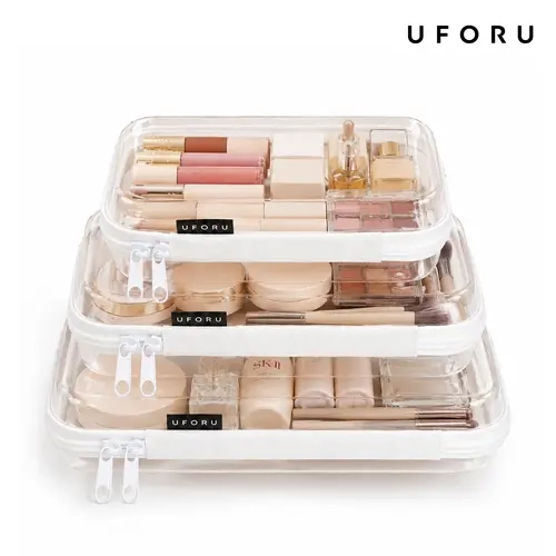 UFORU  Zippered transparent hard shell storage bag, School Supplies (Back-to-School Season), suitable for travel, toy storage, makeup, school, transparent hard shell storage bag | 3-piece multi-purpose storage bag Pouch