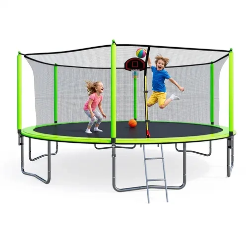 SkyBound Round Trampoline - 10 ft Round,12ft,14ft,15 ft,16ft Outdoor Backyard Rebounder, ASTM Approved, Galvanized Steel Frame, Galvanized Springs, 1,056 lbs Load Capacity, Rust-Resist PE Foam Padded Poles, Safety Net for Kids Fitness