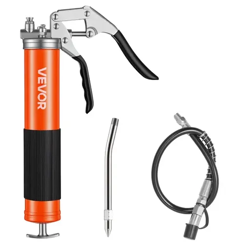 【toolupgrade】VEVOR Carbon Steel Grease Gun Kit, 8000 PSI High Pressure Heavy Duty Pistol Grip, 14 oz Capacity, 18-Inch Flex Hose, 1 Extension Rigid Pipe, 1 Sharp Type Nozzle for Automotive, Marine, Tools and Gadgets, All Sizes Fittings, Cartridge Pump, Du
