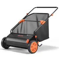 VEVOR 26" Portable Garden Push Lawn Sweeper Tool, 26 in Path, High-Efficient V-Shaped Brush, 7 cu.ft. Hopper Bag, 10-Level Brush Height, Adjustable Handle, Smooth PP+Rubber Wheels, Metal Frame, 1:5 Deep Pickup for Lawn Cleanup & Concrete Surfaces