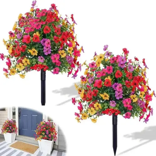 Artificial Flowers with Eucalyptus Leaves & Boxwood Greenery UV Resistant Fake Plants Halloween Christmas Gift for Outdoor Indoor Garden Decor for Home Porch Patio Durable Low Maintenance Realistic Design