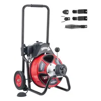 【toolupgrade】VEVOR Portable Drain Cleaning Machine, 100 FT x 1/2" Solid Core Steel Cable Auto Feed Sewer Snake Auger with Shockabsorb Wheels (Roll Over Floors), 4 Cutters, Air-Activated Foot Switch for 2"-6" Pipes, Clears Sinks & Toilets