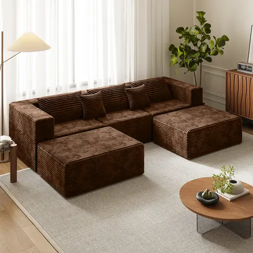 DIGWAC Modern Modular Freedom U-Shaped Corduroy Sectional Sofa - Durable Couch, Boneless Design, Deep Seat, Cloud Cushions, Flexible Layout, No Assembly Required, for Living Room Bedrooms, Decorative Pillows Included, Unpack & Go