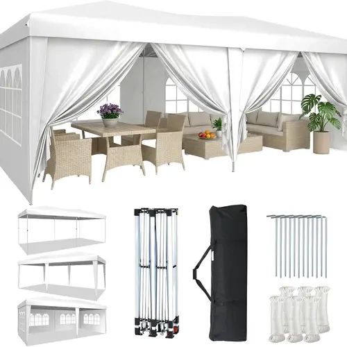 Aoxun Rectangular Foldable Pop Up Canopy Tent - 6 Removable Sidewalls, 6 Wall Flexibility, 1-Push Setup, Rain-Ready Cover, 3 Adjustable Heights, Portable Design Event-Ready Tent for Weddings, Commercial Events