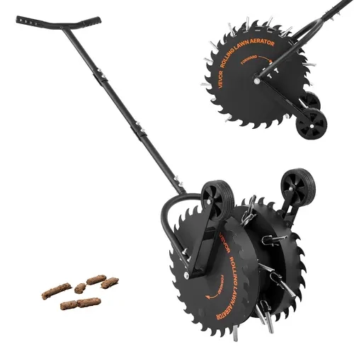 【toolupgrade】VEVOR Manual Rolling Lawn Core Aerator for Adults - 16.6 in Steel Coring Roller, 2.0 mm Anti-Clog Tines, 46 lbs/21 kg Rust-Resistant Build, 58-inch Handle, 2 Working Modes, Deeper Aeration, Compacted Garden Soil Loosening