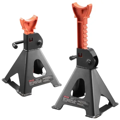 VEVOR Heavy-Duty Carbon Steel Jack Stands 1 Pair (Black & Orange) - 3-Ton Load Capacity, 10.8-16.3 in 9-Level Adjustable Heights, Rust-Resist Coat, Locking Design, Firm Saddle Hold, Reinforced Welding, CE Standards, for SUV, ATVs Lifting