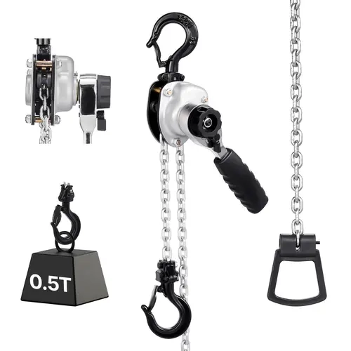 VEVOR Manual Lever Chain Hoist, 1/2T 1100LBS Heavy Duty Come Along, 20FT Lift Corrosion-Resist Galvanized G80 Alloy Steel Chain, Dual Pawl Brake, 360°Rotating Hooks, Guided Smooth Lift, 3-Position Selector, Compact with Storage Bag for Warehouse Use