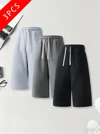 summervibes 3-pack men’s summer casual athletic shorts, 7/8 length, loose straight fit, comfortable breathable fabric