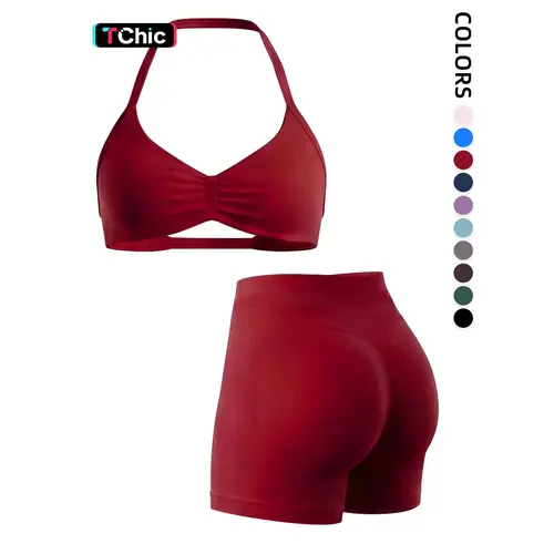2-Piece Seamless Sports Bra Set with Pads, High-Waisted Peach Butt Running Yoga Shorts, Sleeveless Sporty Suit for Women, Activewear Workout Set, Seamless Gym Outfits, Fitness Yoga Set, Exercise Clothing Set