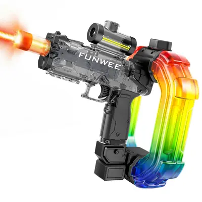 FUNWEE Powerful Lithium Electric Water Gun - Automatic Squirt Gun with Glowing Realistic Muzzle, 26oz Circle/12oz Standard Tanks, 19ft Range, Kids Outdoor Play Sports Toy for Boys' Summer Tactical Multiplayer Team Play, Boy Gifts, Summer Essentials