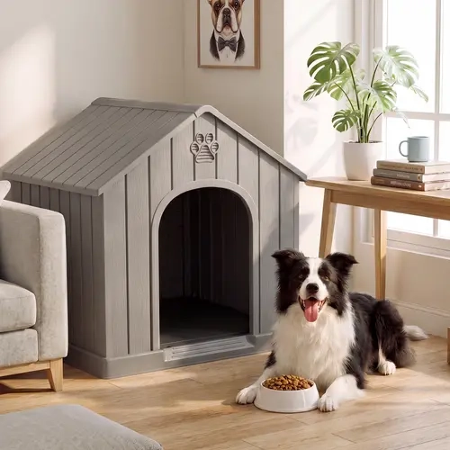 BIFANUO Indoor-Outdoor Plastic Dog House Enclosure, Polypropylene Waterproof Weather-Resistant Pet Shelter, Well-Ventilated, Easy to Assemble & Clean, Suitable for Medium-Large Dogs for Garden, Backyard, Porch