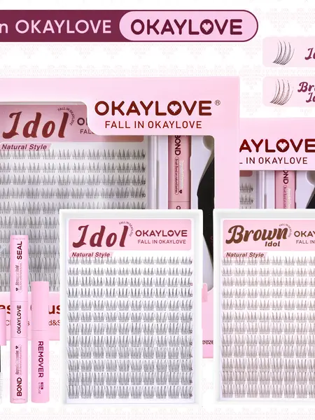 OKAYLOVE Idol | Brown Idol Lash Clusters Kit | D Curl Wispy Lash Extension Kit | Look Like Real Lashes DIY Eyelash at Home for Natural Makeup Girl Gifts #Summervibes DealsForYouDays