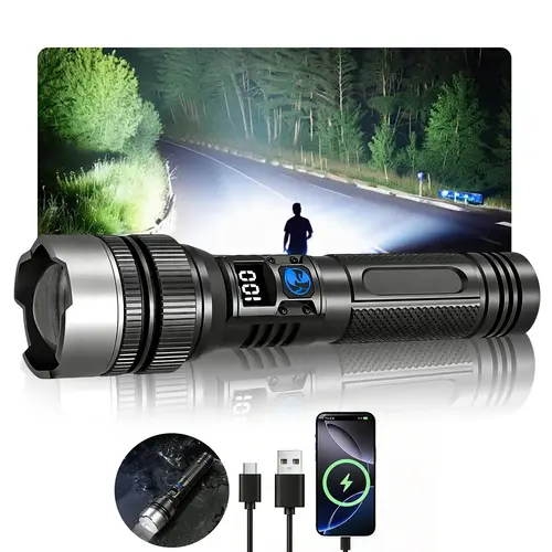 【Upgraded version】 2-in-1 outdoor Strong Flashlight +Power Bank,  Zoomable, IPX6 Waterproof, Long-Lasting for Outdoor, Emergency,Camping Accessories, TikTokShopFallDealsForYou