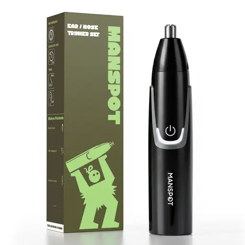 MANSPOT Men's Cordless Quiet Trimmer - Precision Painless Nose & Ear Hair Trimmer with Double-Edge Blades, IPX6 Waterproof, USB-C Charge, Built-In Batteries, Easy Grooming, 1 Unit