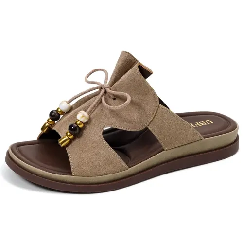 UBFEN Women's Breathable Leather Platform Sandals - Shoe with Beaded Tassels, Adjustable Straps, Walking Shoes for Comfortable Summer Wear