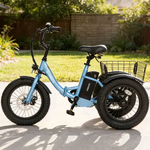 ESKUTE Kids Electric Trike - 16-Inch 16x3.0" Tires Folding Step-Thru Bike for Ages 6+, 250W Smooth Motor, Adjustable Seat Height, Removable Snack Basket, Pedal/Assist/Throttle Modes, Easy Storage, Steady 3-Wheel Ride, Birthday & Family Trips Gift