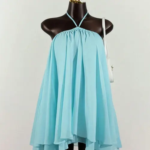 Women's Chiffon Layered Ruffle Sleeveless Halter Mini Dress, Elegant Chic Summer Fashion, Lightweight & Breathable, Airflow Tiered Dress, Formal Party Dress, Chiffon Cocktail Dress, Short Dress