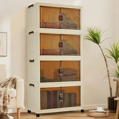 Garvee Foldable Wardrobe 24.4 x 13.8 x 50.4in Plastic Folding Chest of Drawers with Magnetic Doors, Sturdy Multi-Purpose Cabinet for Clothes and Toy Storage