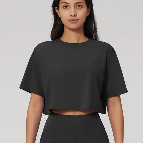 Women's Sporty Short Sleeve Yoga Top, Loose Fit Round Neck Crop Tee, Running Fitness Gym Wear, Casual Summer Activewear, Athletic Training Tops, Fitness Workout Shirt, Athletic Workout Tees, Sports Top
