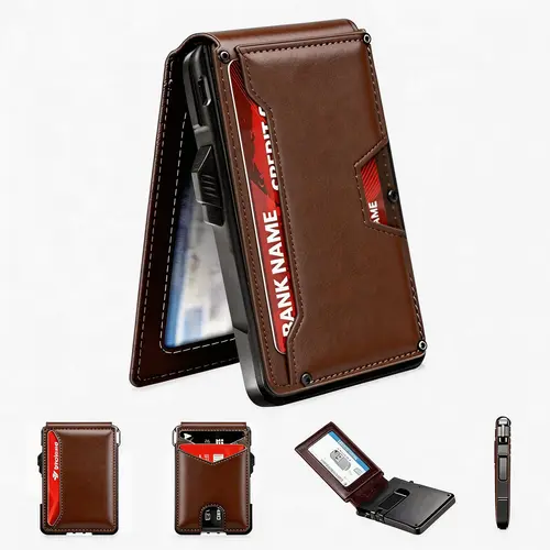 Men's Bifold Wallet, Minimalist Aluminum Card Holder with Pop-Up Ejector, RFID Blocking, ID Window & Money Clip - Father's Day Gifts, Men's Accessories