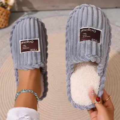 Women's Plush Fabric Thick-Sole Indoor-Outdoor Slippers for Postpartum Recovery - Soft Warm and Durable Comfort Shoes