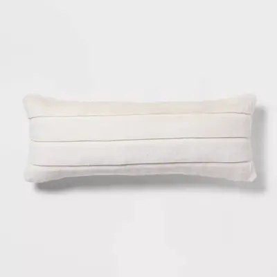 Oversized Oblong Faux Fur Channeled Decorative Throw Pillow Cream - Threshold