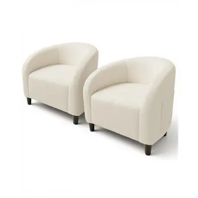 Garvee Accent Chair Set of 2 Living Room Chairs Boucle Barrel Chairs Round Armchairs for Bedroom Waiting Room Office Reception Chairs(Beige)