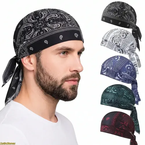 5-Pack Paisley Print Bandana Set | Adjustable Tie-Back Headwraps | Breathable Cycling Skull Caps & Helmet Liners | Unisex Pirate-Style Sports Headwear summervibes,summervibes Multifunctional Value Pack