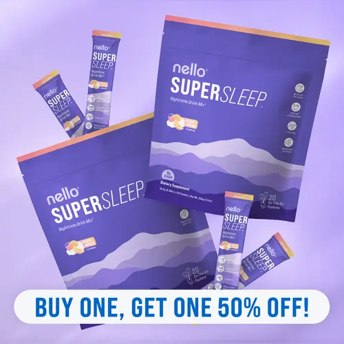 Nello Supersleep Nighttime Sleep Support Drink Mix 2-Pack, KSM-66 Ashwagandha, Maizinol, L-Glycine, Magnesium Glycinate, Melatonin-Free, 2 Pack of 20 Travel Packets