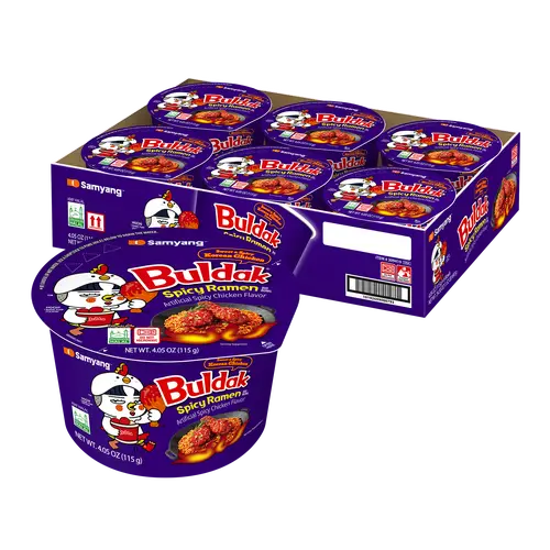 Buldak Sweet-Spicy Punch Korean Instant Noodles Big Bowl (11g Spicy Chicken Kick, Ambient), Instant Food, Easy Prep, Convenient Pantry Food Snacks, Contains Soy/Wheat, Corn Starch, Salt (Pack of 6)