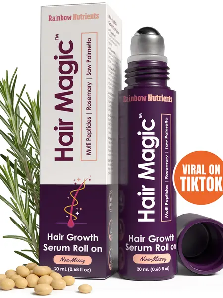 Hair Magic - Hair Growth Serum Roll On- Multi-Peptides + Rosemary Oil for Hair Growth, Density, Beard, Eyebrows & Scalp Serum Treatment For Women & Men with Saw Palmetto - Suero Para El Cabello