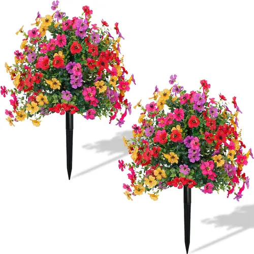 2pcs Artificial Daisy Mix Flowers Set with Eucalyptus Leaves-Boxwood Greenery, Low-Maintenance Durable Plastic Faux Plants, Nature Ornaments for Indoor-Outdoor Garden Instant Decor