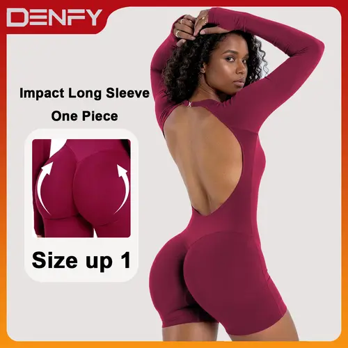 [SIZE UP 1] DENFY Impact Long Sleeve One Piece Unitard Fitness Gym Bralette Soft Workout Activewear